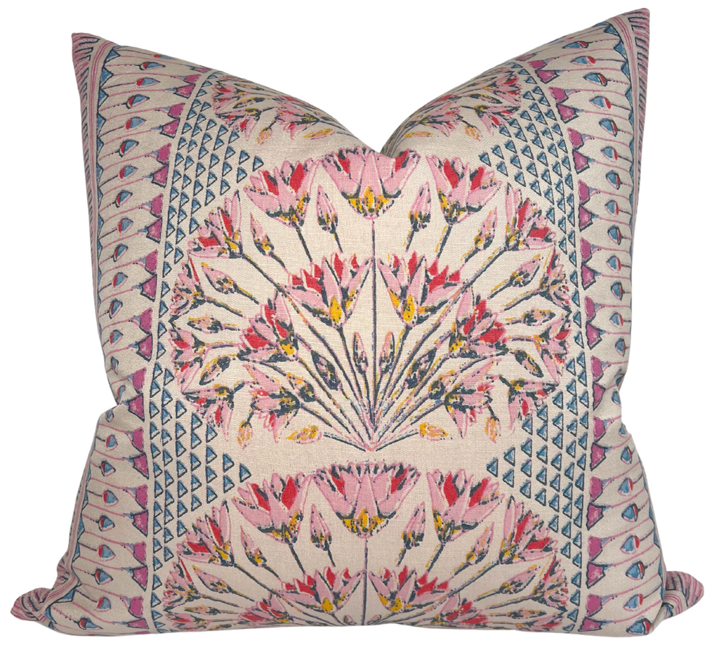 Cairo Pillow Cover in Pink and Coral, Thibaut Pillows