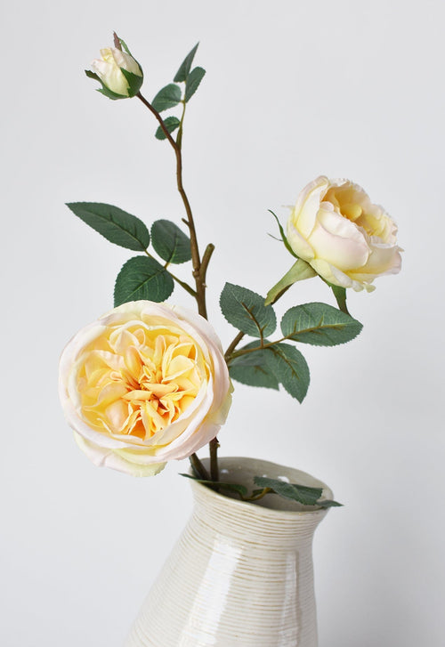 29" Faux Cabbage Rose Stem Yellow / Apricot