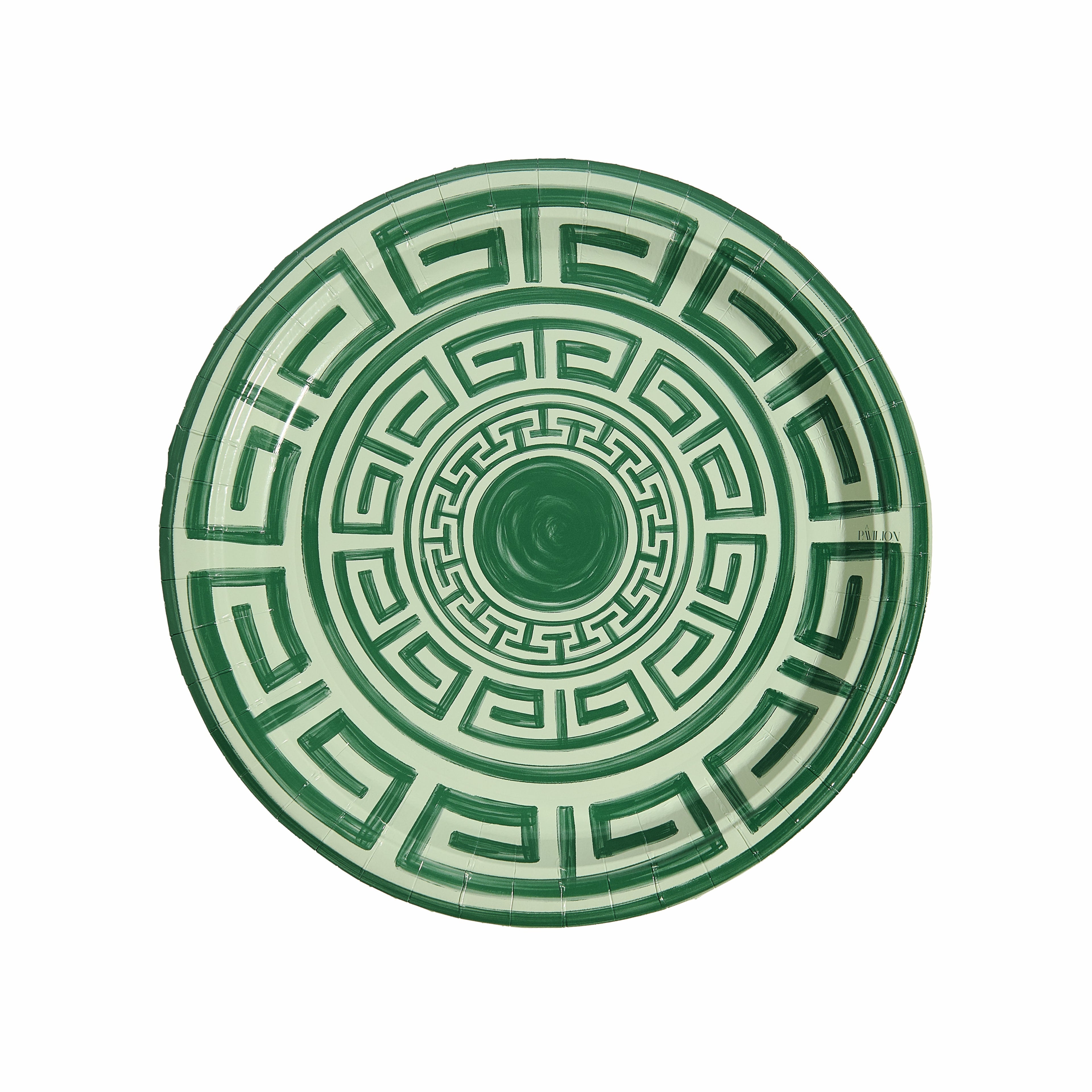 Sage and Forest Green Greek Key Dinner Paper Plates - 8 pack