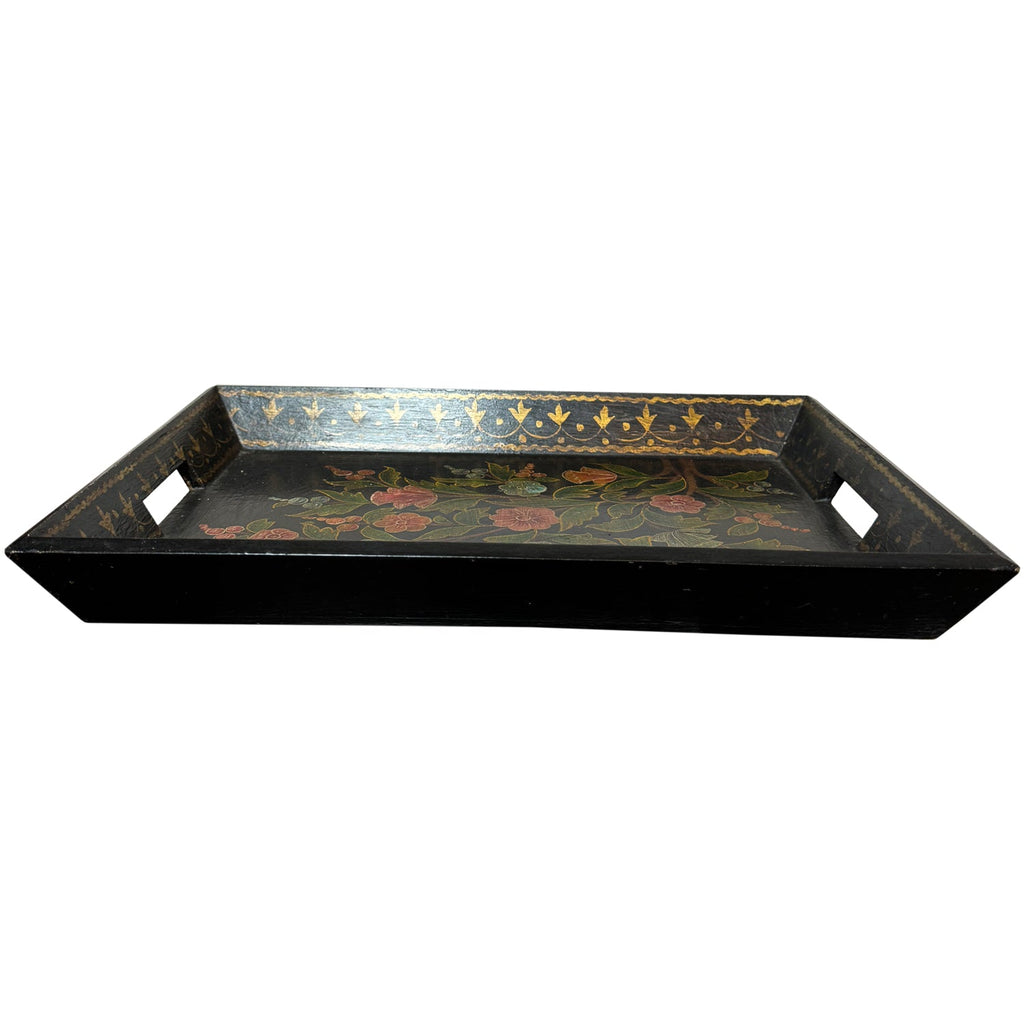 16 in. x 12 in. Vintage Hand Painted Floral Large Wooden Tray
