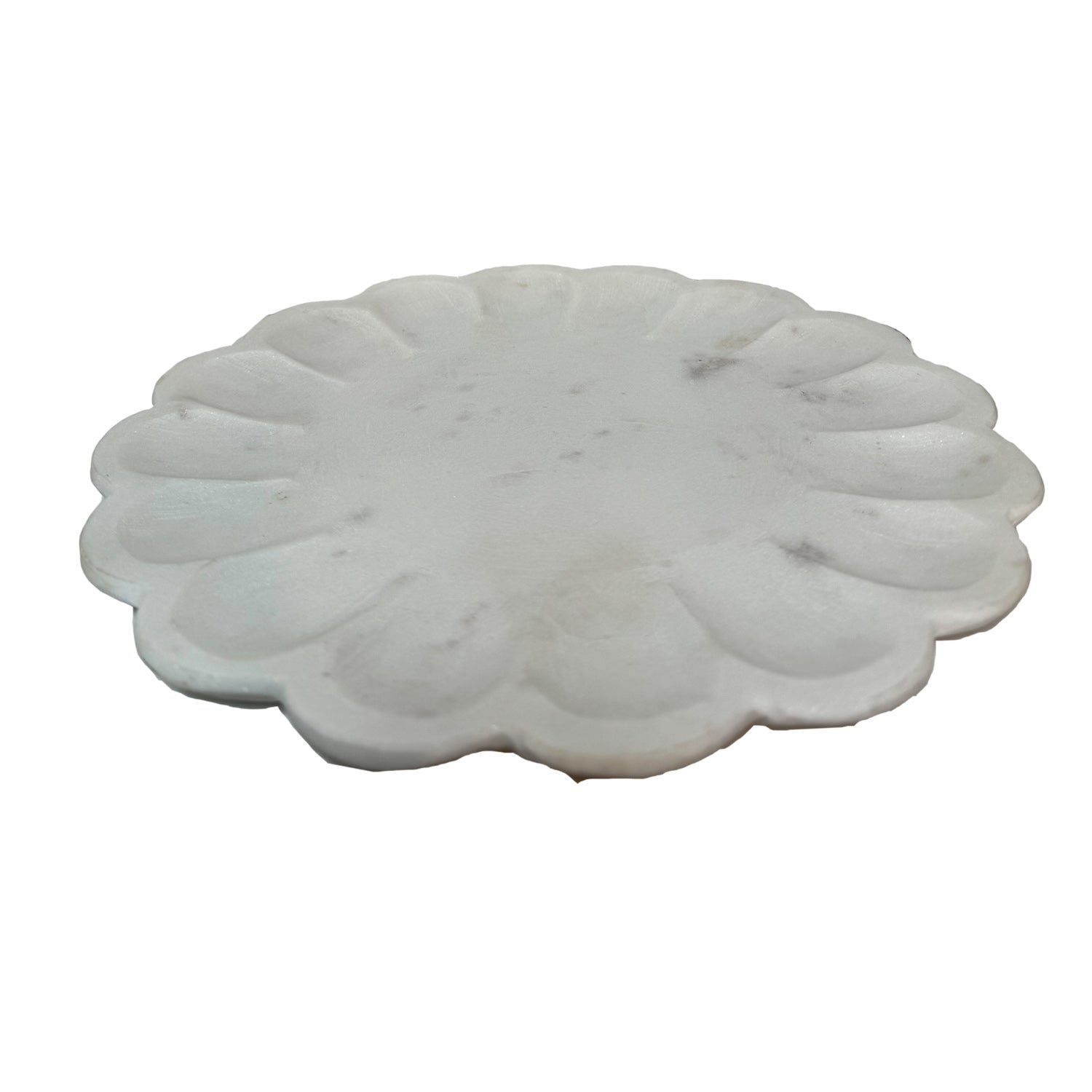 10 in. Round Handmade Scalloped White Marble Platter
