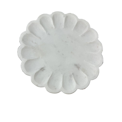 10 in. Round Handmade Scalloped White Marble Platter