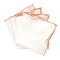 White Linen Napkins With Orange Ruffled Hemstitch Edges, Set of 4