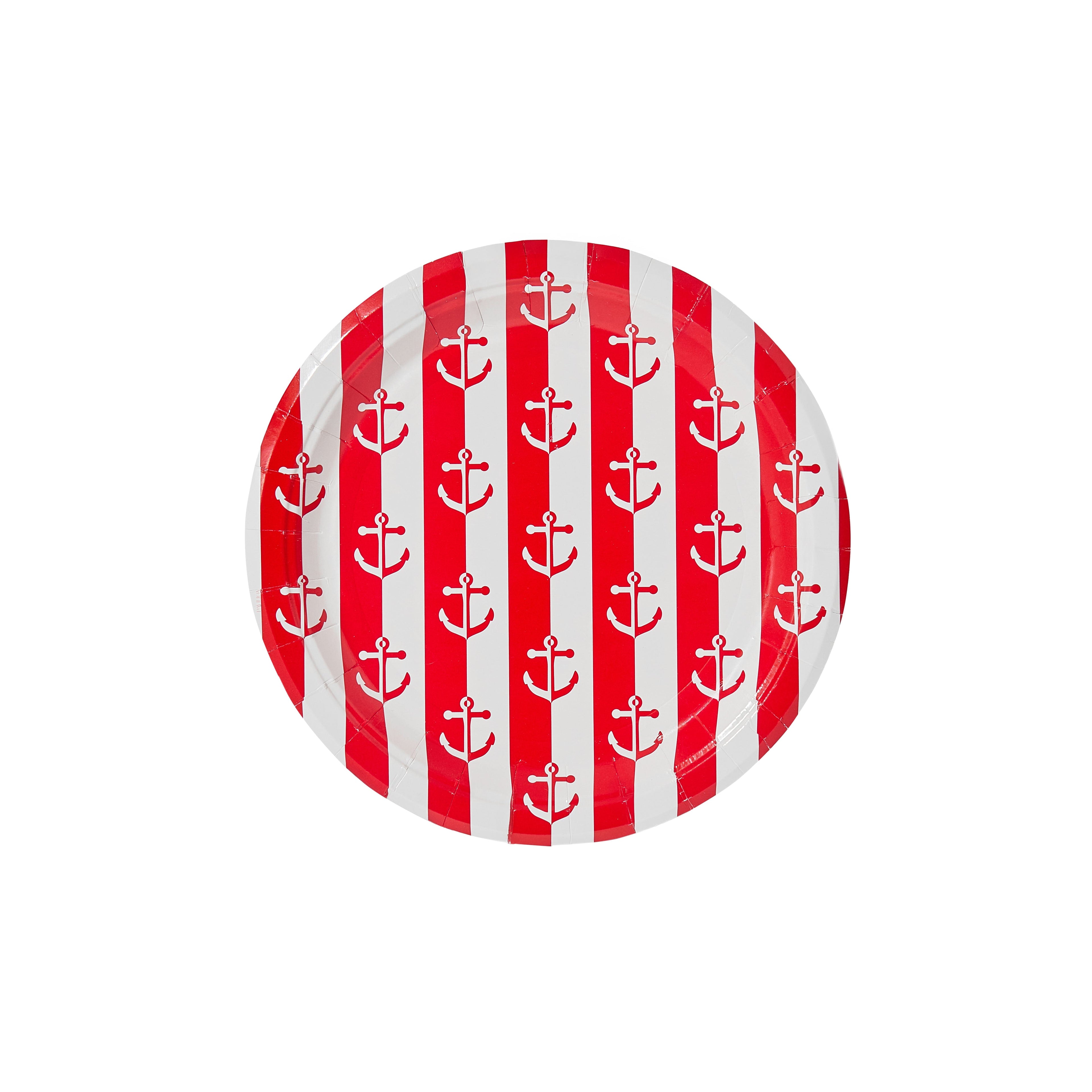 Red Anchor Away Stripes Dessert Plates - 8 Pack