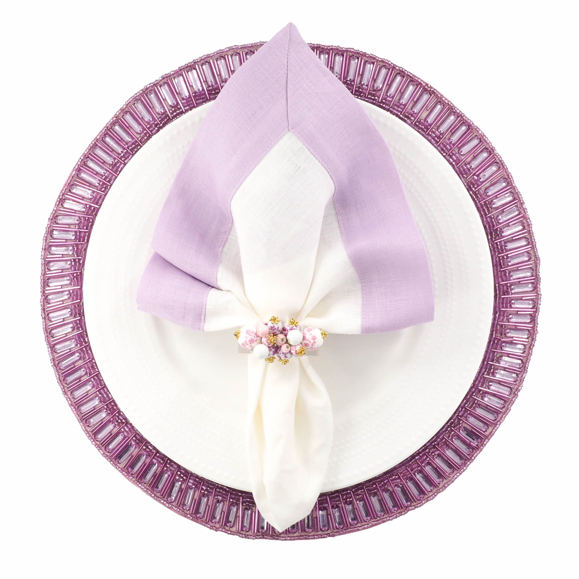 Lilac Linen Napkins with Double-Sided Borders, Set of 4 / ChouChou Touch