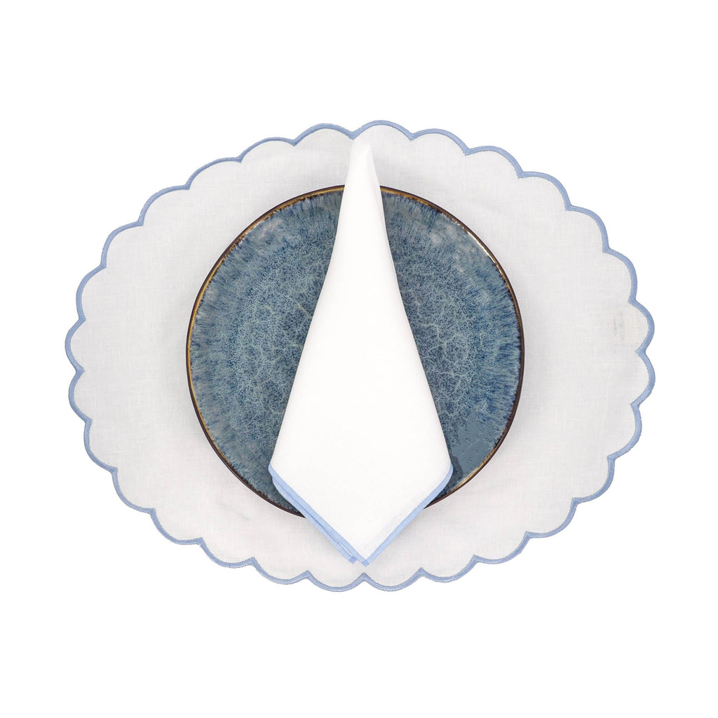 Linen Napkins With Blue Stitch Edges Set of 4