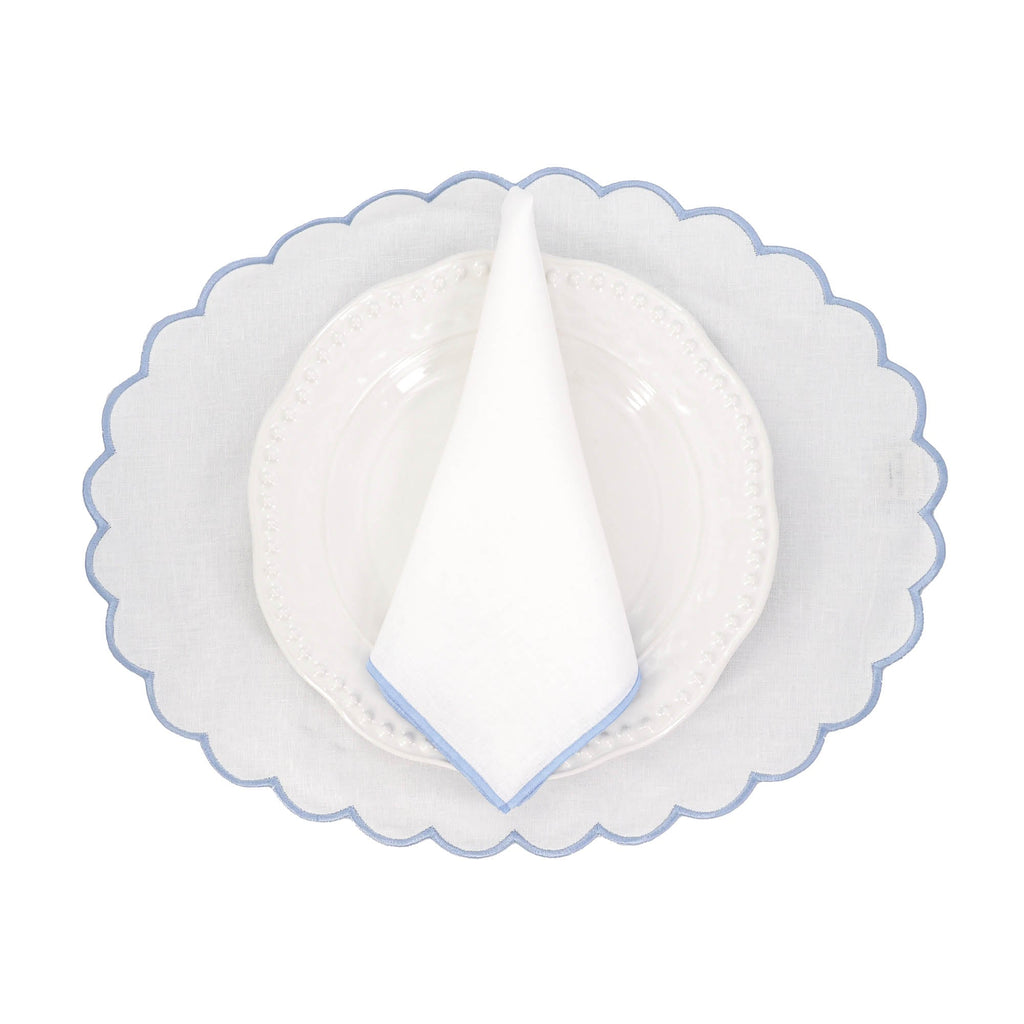 Linen Napkins With Blue Stitch Edges Set of 4