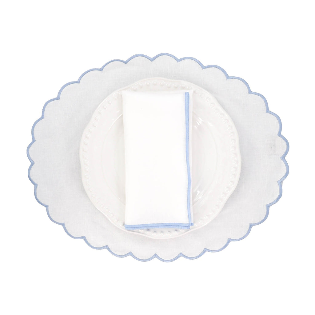 Linen Napkins With Blue Stitch Edges Set of 4