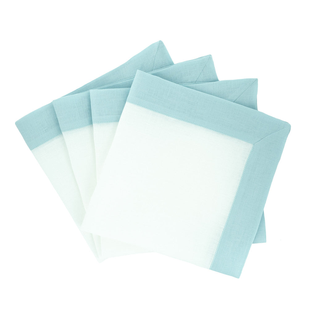 Mint Linen Napkins with Green Double-Sided Borders, Set of 4 / ChouChou Touch